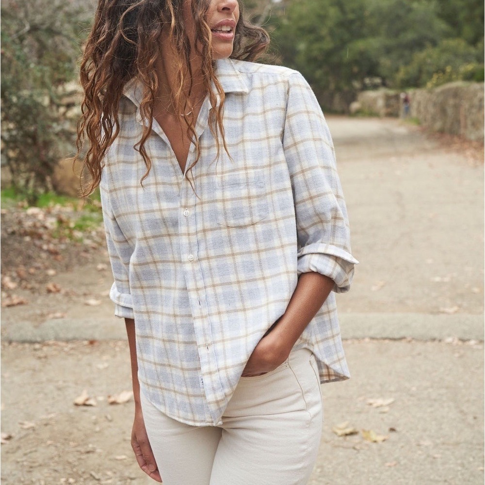 Frank & Eileen Eileen Relaxed Button-Up Shirt Gray Tan White Plaid Size XL